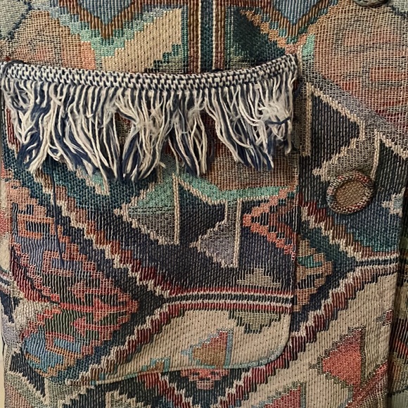 Vintage Starfire Single-Breasted Textile Southwestern Boho Blazer with Fringe - Picture 3 of 5